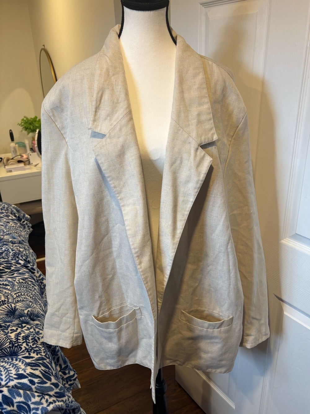 Vintage 70s Linen Blend Oversized Blazer Jacket 2X